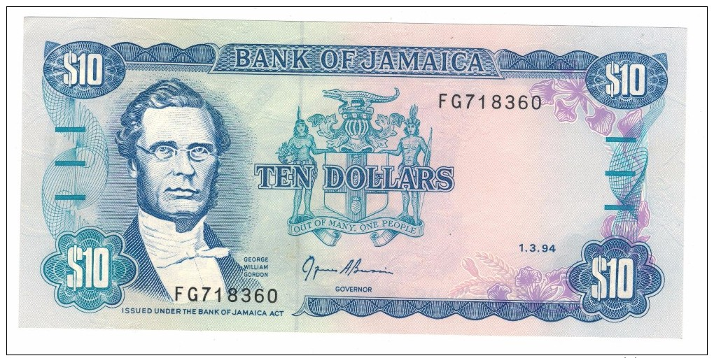 Jamaica, 10 Dollars 1994, AUNC - Jamaique