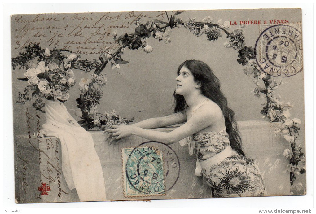 1904--carte Postale Avec Composition De Type Blanc 1c Et 5c- 7 Cachets COGNAC-16 Et Un Cachet BOURESSE-86 - 1900-29 Blanc