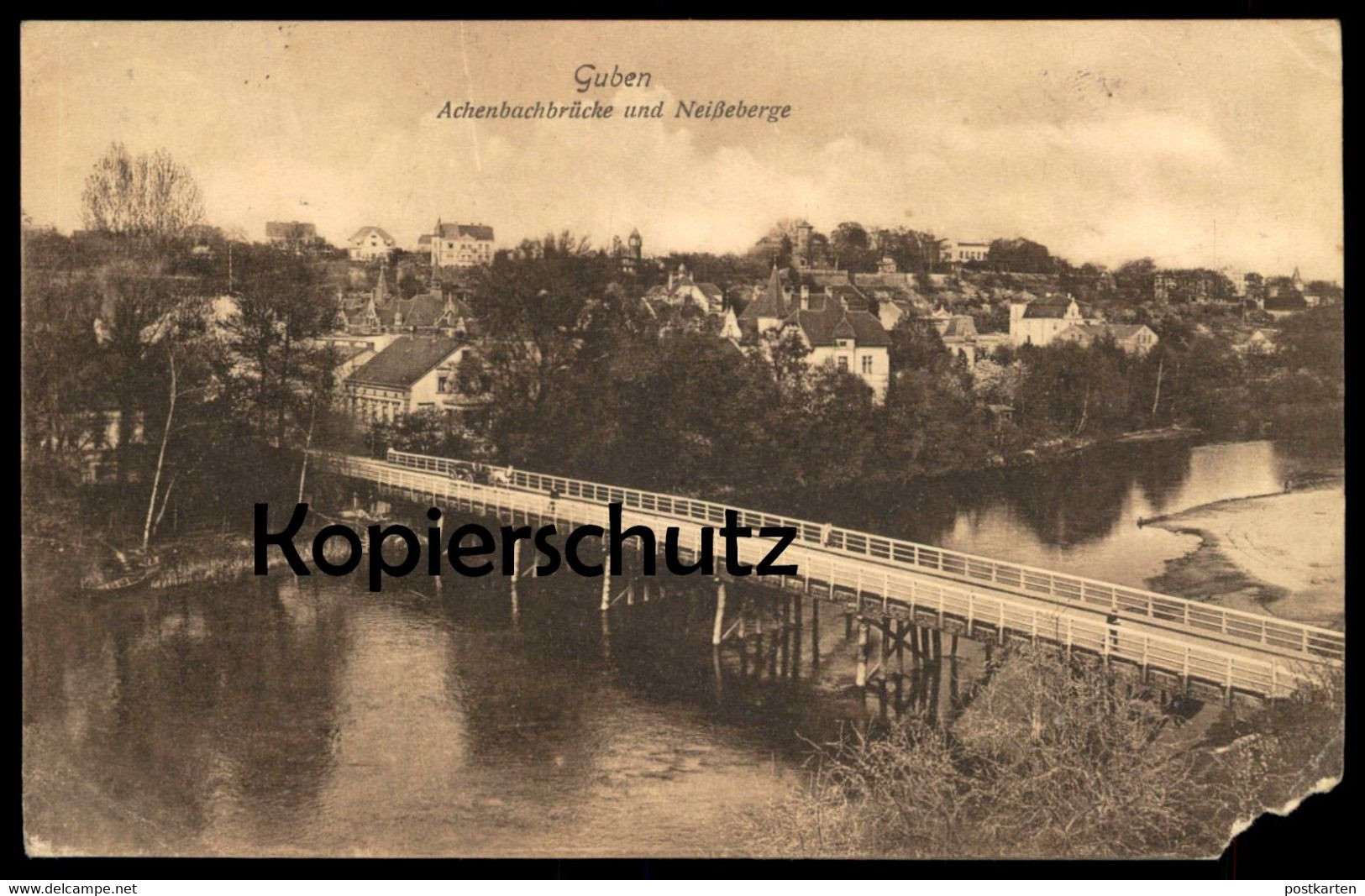 ALTE POSTKARTE GUBEN ACHENBACHBRÜCKE UND NEISSEBERGE BRANDENBURG Neißeberge Feldpost 1916 Ansichtskarte Cpa Postcard AK - Guben