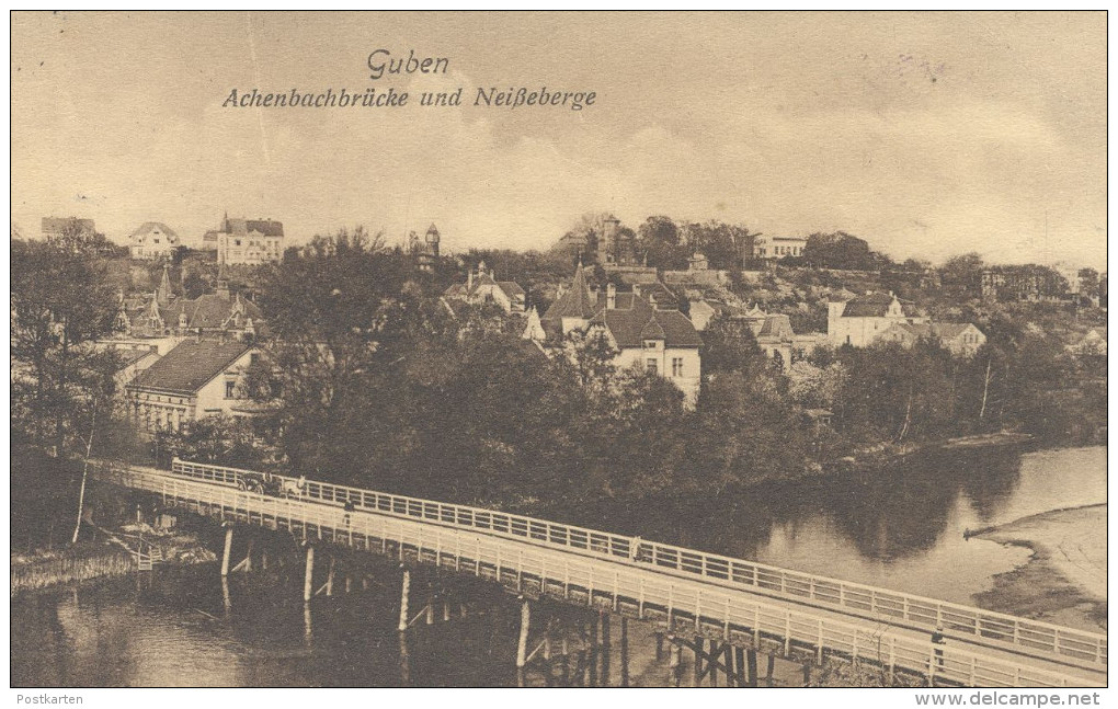 ALTE POSTKARTE GUBEN ACHENBACHBRÜCKE UND NEISSEBERGE BRANDENBURG Neißeberge Feldpost 1916 Ansichtskarte Cpa Postcard AK - Guben