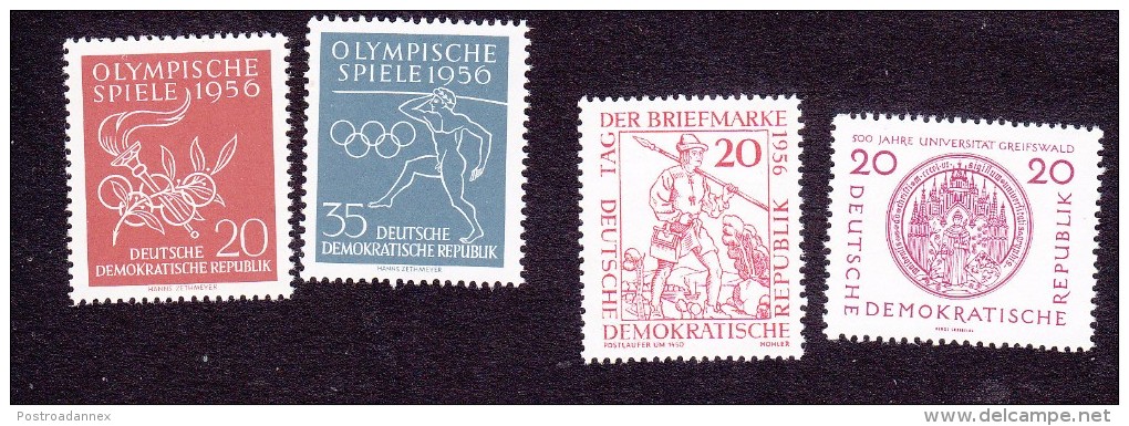 German Democratic Republic, Scott #307-310, Mint Never Hinged, Olympics, Post Runner, Seal, Issued 1956 - Unused Stamps