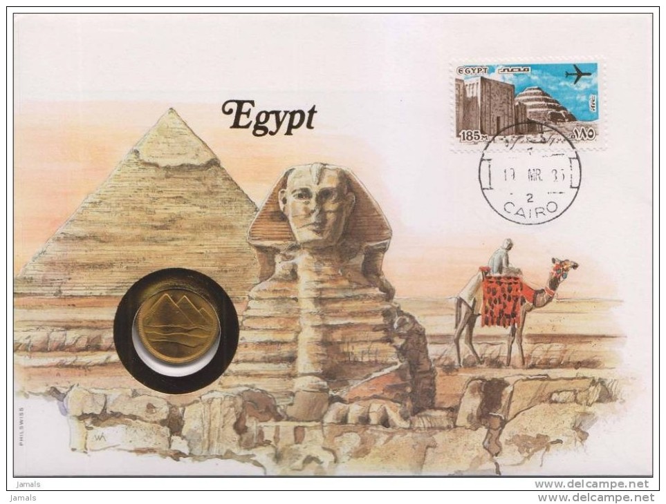 Pyramid, Egyptology, Camel, Special Cover With Coin, Egypt - Egiptología