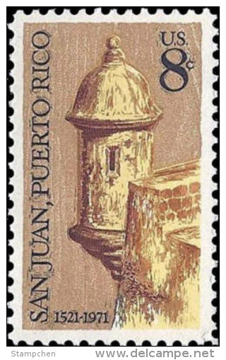 1971 USA San Juan 450th Anniversary Stamp #1437 Woodcut Castle - Other & Unclassified