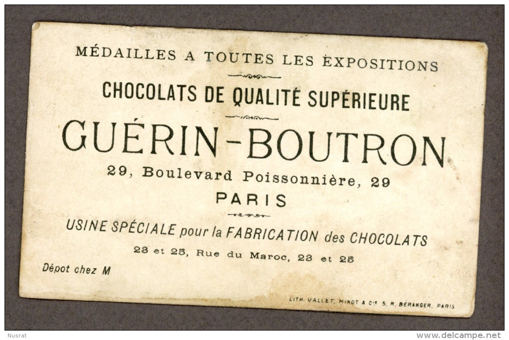 Chocolat Guérin Boutron, Chromo Lith. Vallet Minot, Fillettes, Poules - Guerin Boutron