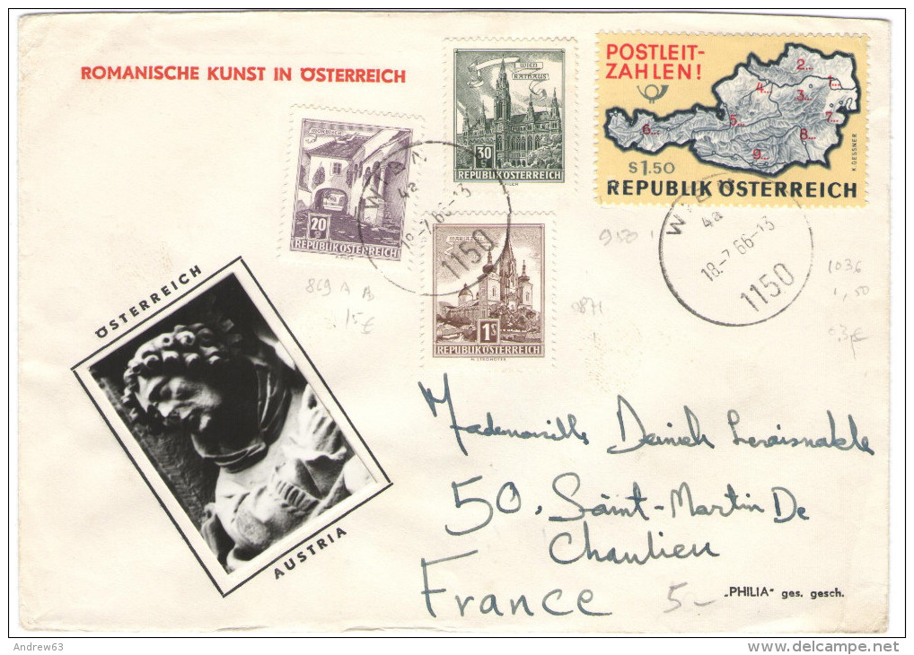 AUSTRIA - ÖSTERREICH - AUTRICHE - 1966 - Postleit Zahlen + 1S + 20g + 30g + Little Photo - Romanische Kunst In Österr... - Covers & Documents