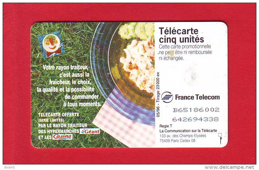 895 - Telecarte Cinq Unites 5 U Casino Salade En Folie Rayon Traiteur (Gn234) - 5 Unités