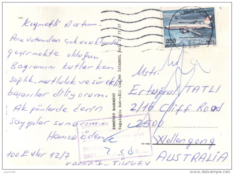 (PH 565) Posted From Turkey To Australia - RTS / DLO Postmark At Back Of Postcard - River And Trees - Arbres