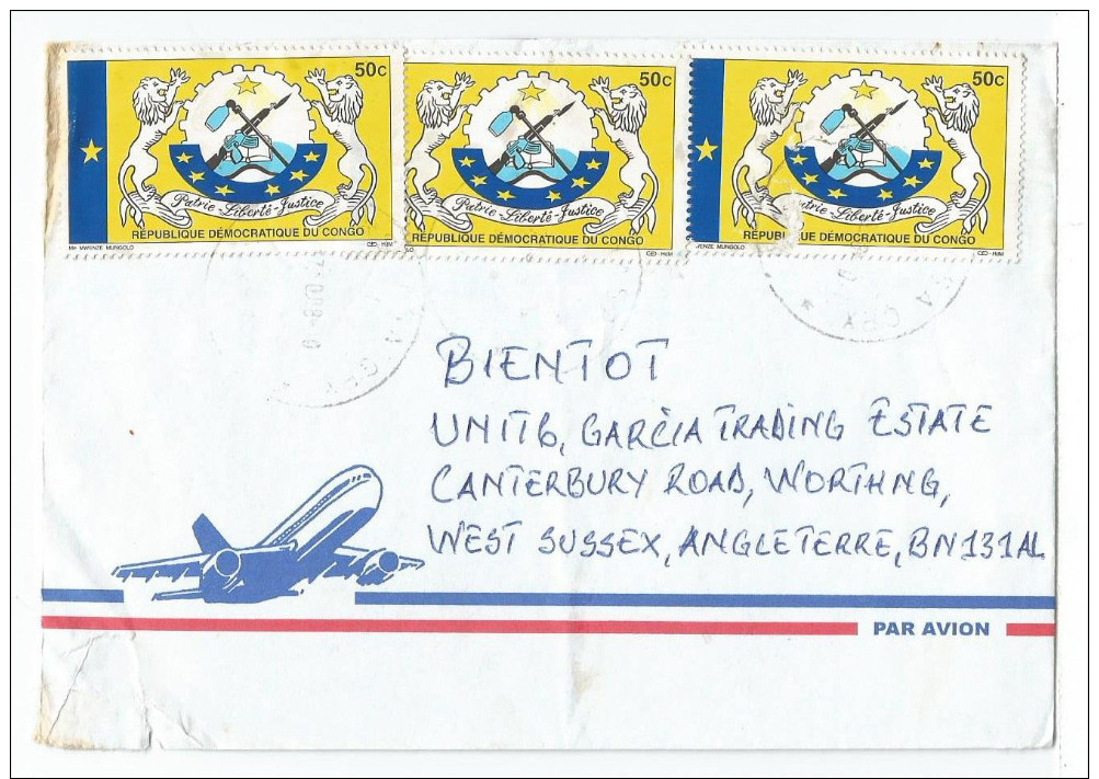 1998, CONGO, KINSHASA. ARMS, GUN COVER, KINSHASA TO ENGLAND. KABILA. - Cartas & Documentos