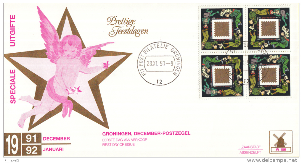 Nederland - W-enveloppe/Philato - 28-11-1991 - Decemberzegel - ROM W74 - NVPH 1487 Blok - FDC