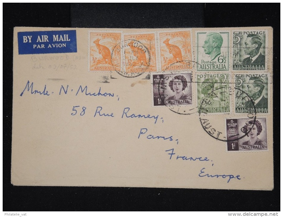 AUSTRALIE - Enveloppe De Burwood Pour Paris En 1952 Par Avion - Aff Plaisant - à Voir P8650 - Briefe U. Dokumente