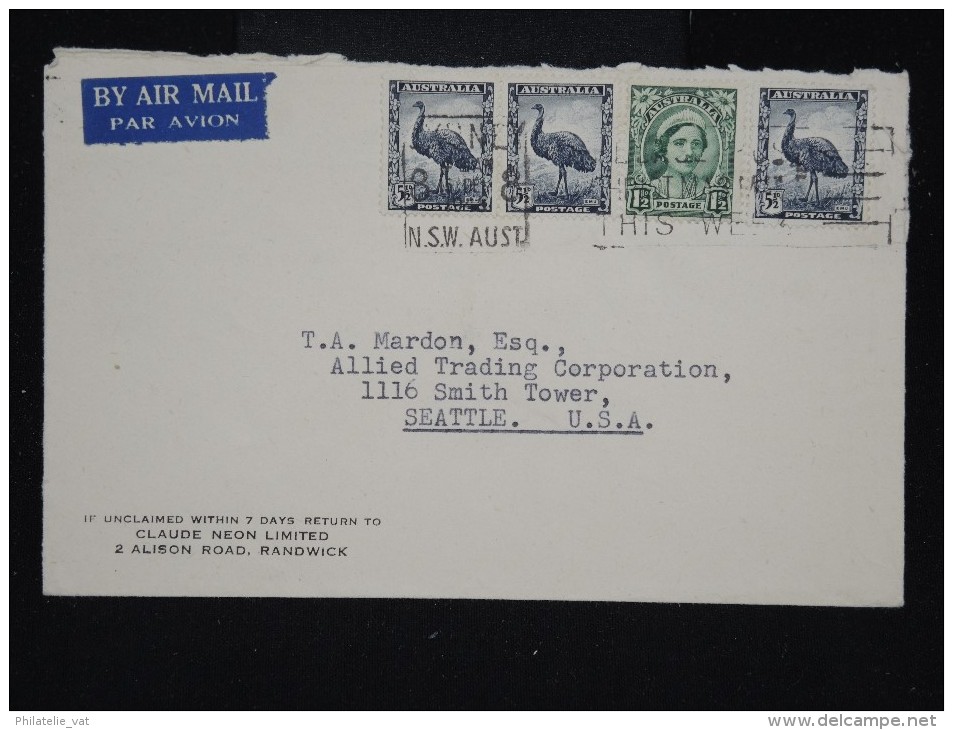 AUSTRALIE - Enveloppe De Sydney Pour Seattle Par Avion - Aff Plaisant - à Voir P8651 - Cartas & Documentos