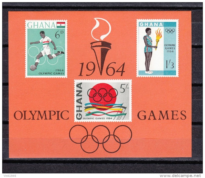 Ghana1964,3V In Block,football,fussball,voetbal,fútbol,calcio,olympic Rings,torch,toorts, MNH/Postfris(D2251) - Zomer 1964: Tokyo