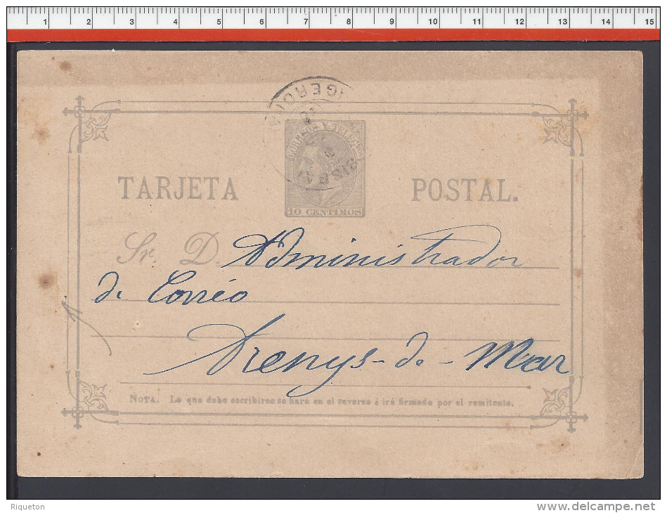 ESPAGNE - 1889 -   ENTIER POSTAL DE LABISBAL VERS ARENYS DE MAR - - 1850-1931