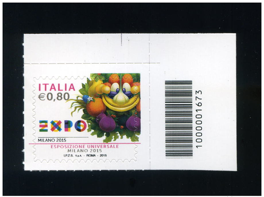 2015 ITALIA 1 FRANCOBOLLO EXPO MILANO 2015 CON CODICE A BARRE - Codici A Barre