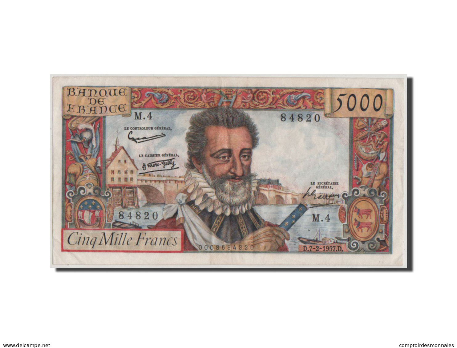 Billet, France, 5000 Francs, 5 000 F 1957-1958 ''Henri IV'', 1957, TTB+ - 5 000 F 1957-1958 ''Hendrik IV'' Van Frankrijk