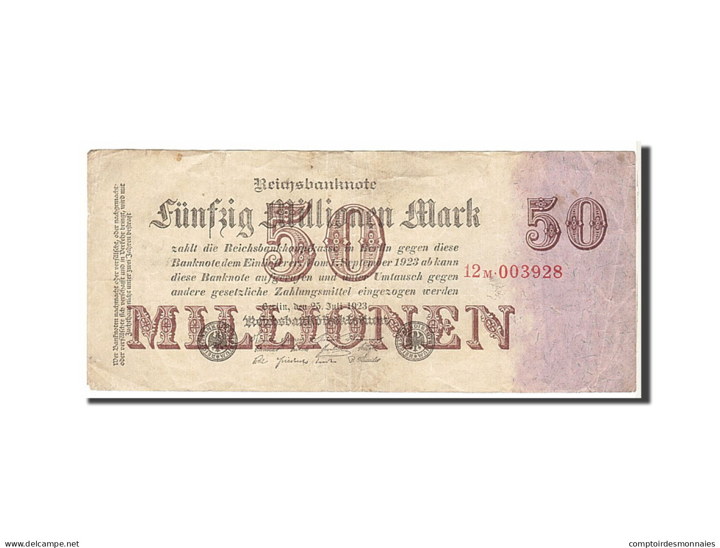 Billet, Allemagne, 50 Millionen Mark, 1923, KM:109a, TTB - 50 Mio. Mark