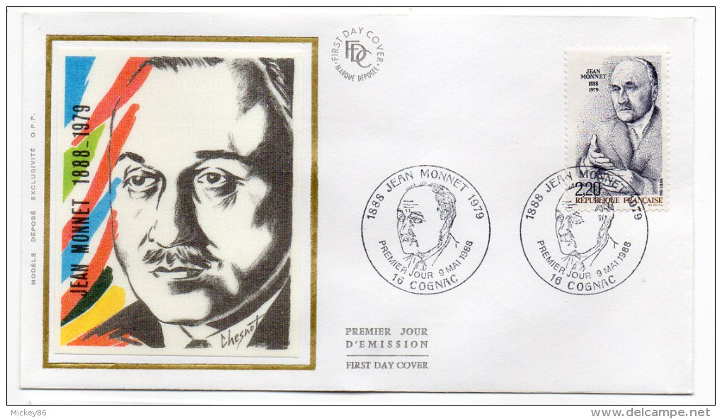 1988--enveloppe FDC "Soie" --Jean MONNET---cachet  COGNAC --16 - 1980-1989