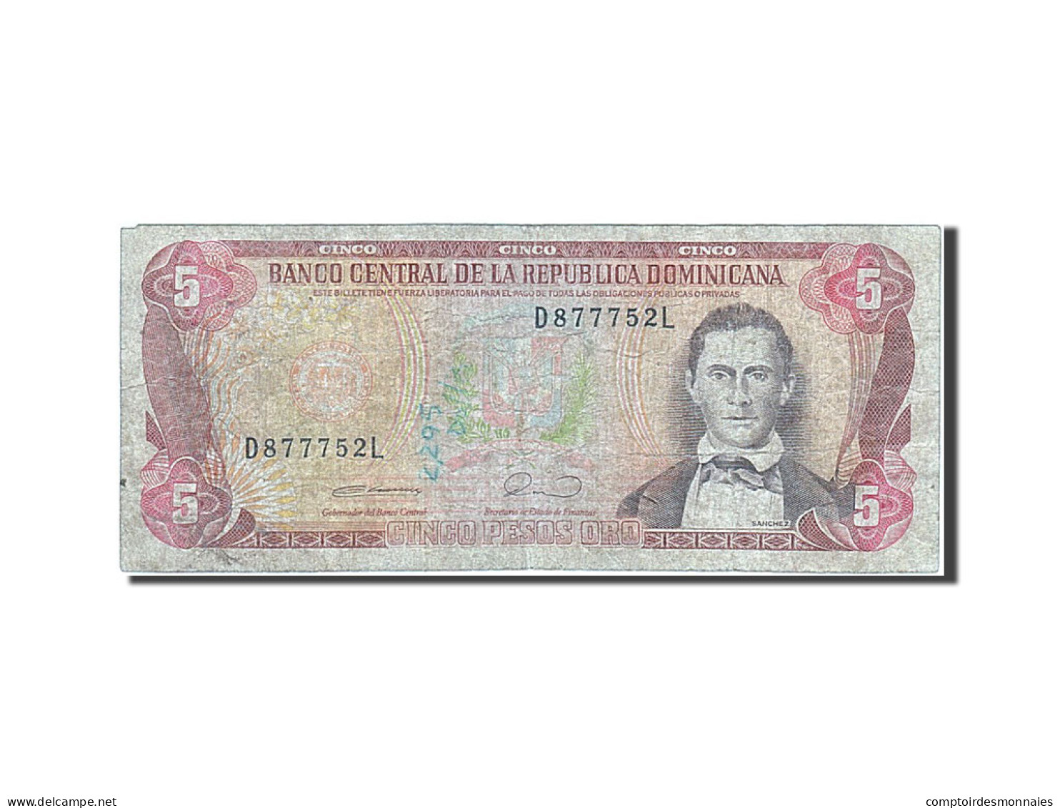 Billet, Dominican Republic, 5 Pesos Oro, 1990, B - Dominicaine