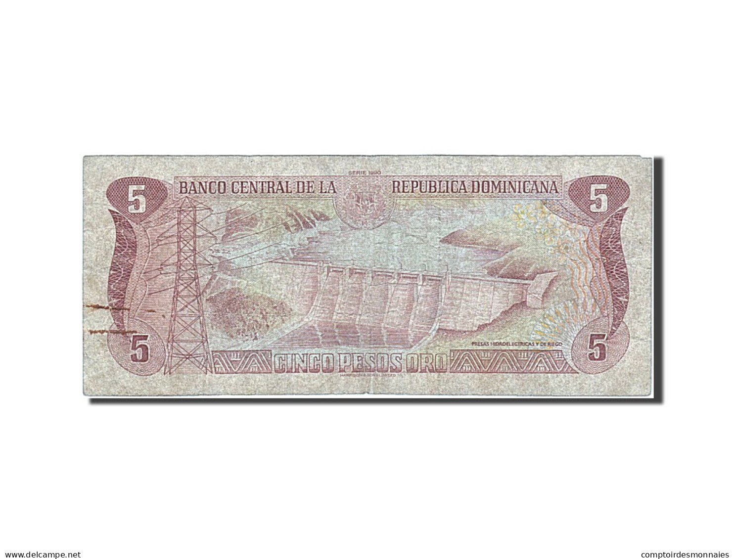 Billet, Dominican Republic, 5 Pesos Oro, 1990, B - Dominicaine