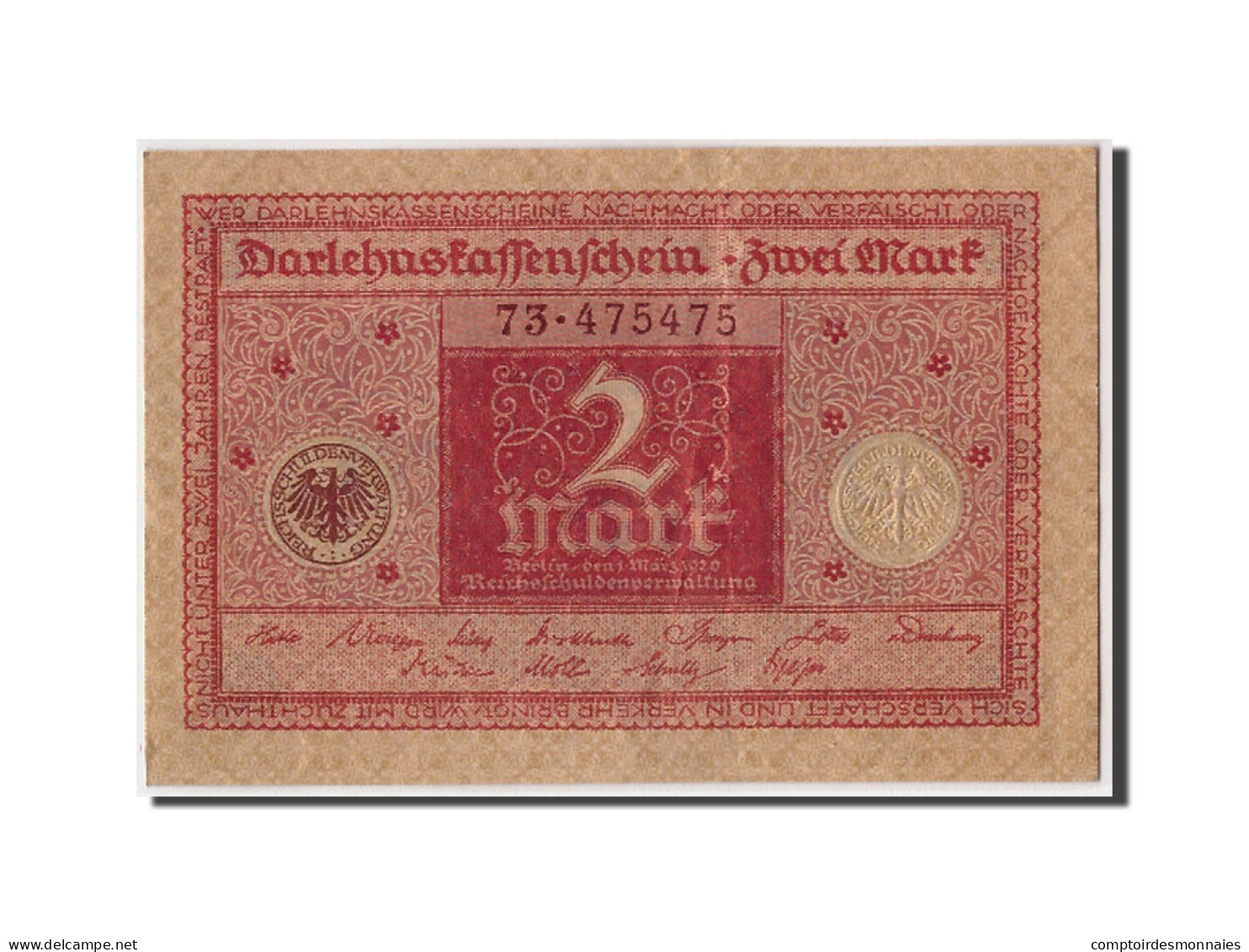 Billet, Allemagne, 2 Mark, 1920, 1920-03-01, TTB+ - Reichsschuldenverwaltung