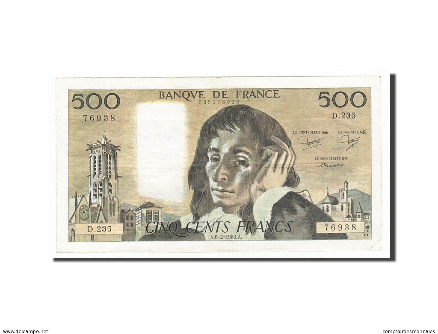 Billet, France, 500 Francs, 500 F 1968-1993 ''Pascal'', 1986, 1986-02-06, TB+ - 500 F 1968-1993 ''Pascal''