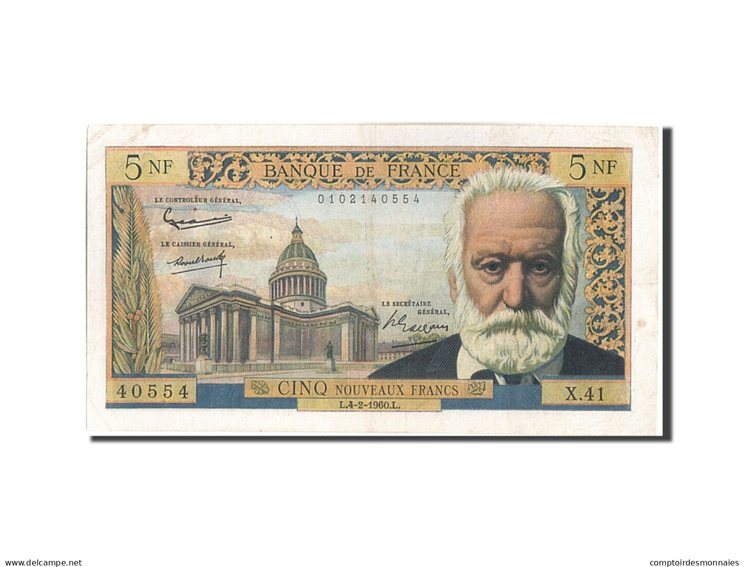 Billet, France, 5 Nouveaux Francs, 5 NF 1959-1965 ''Victor Hugo'', 1960 - 5 NF 1959-1965 ''Victor Hugo''