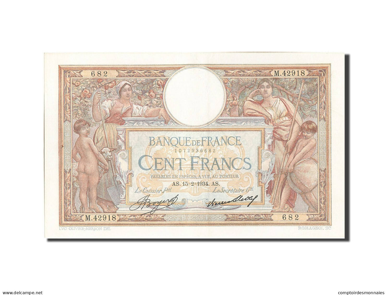 Billet, France, 100 Francs, 100 F 1908-1939 ''Luc Olivier Merson'', 1934 - 100 F 1908-1939 ''Luc Olivier Merson''