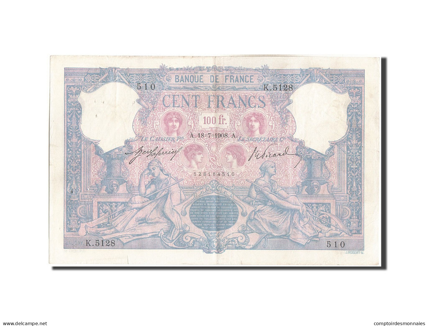 Billet, France, 100 Francs, 100 F 1888-1909 ''Bleu Et Rose'', 1908, 1908-07-18 - 100 F 1888-1909 ''Bleu Et Rose''