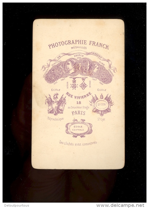 Photographie CDV Empire Jeune Femme Photographe FRANCK (Gobinet De Villecholles ) 18 Rue Vivienne PARIS - Antiche (ante 1900)