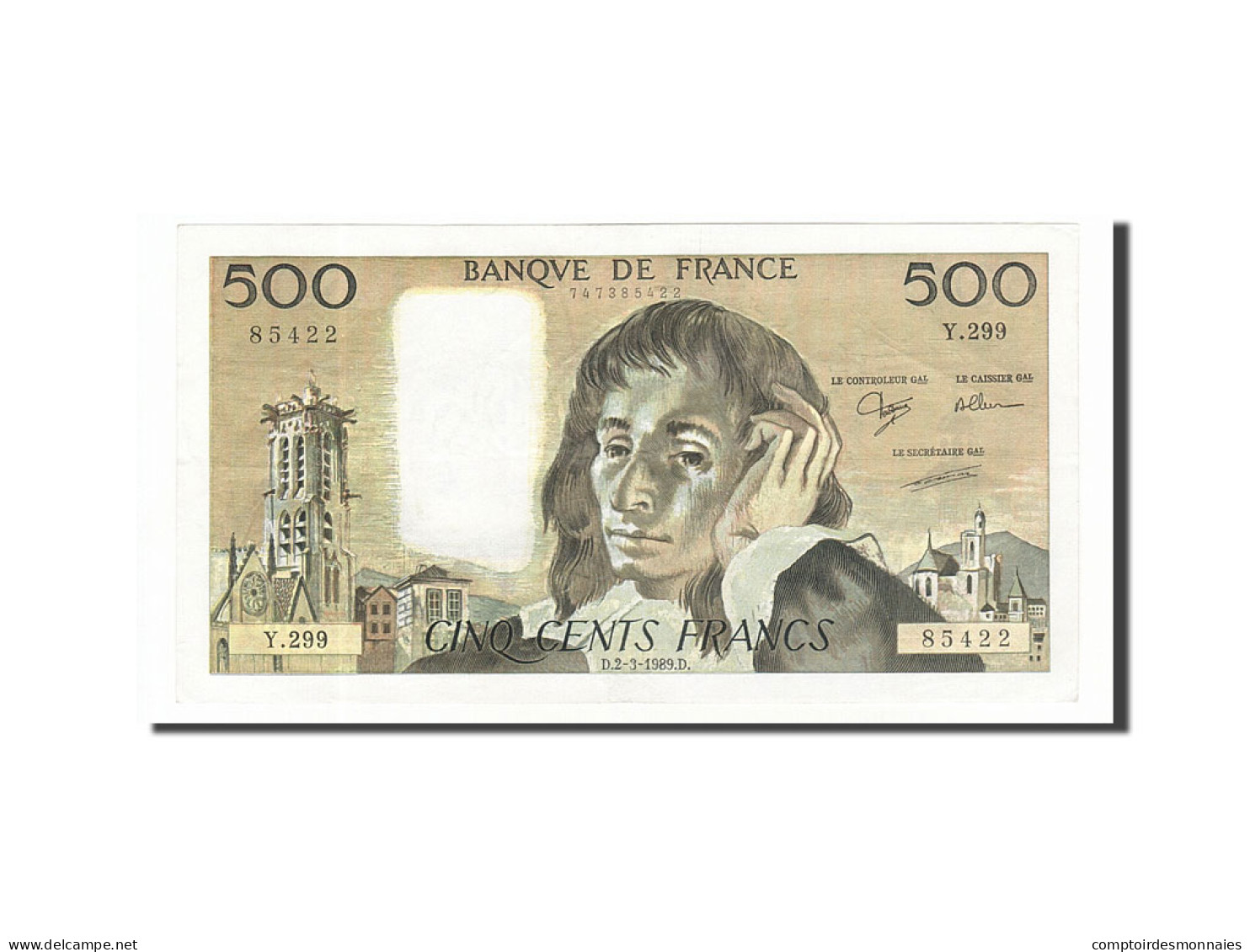 Billet, France, 500 Francs, 500 F 1968-1993 ''Pascal'', 1989, 1989-03-02, TTB - 500 F 1968-1993 ''Pascal''