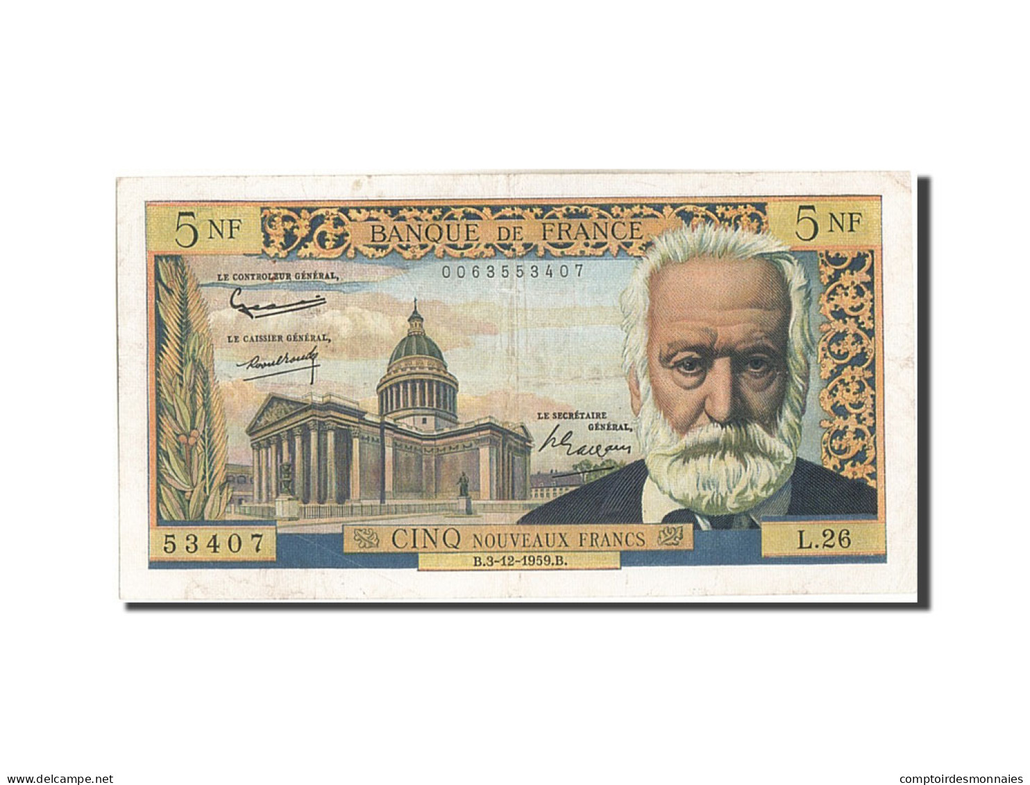 Billet, France, 5 Nouveaux Francs, 5 NF 1959-1965 ''Victor Hugo'', 1959 - 5 NF 1959-1965 ''Victor Hugo''