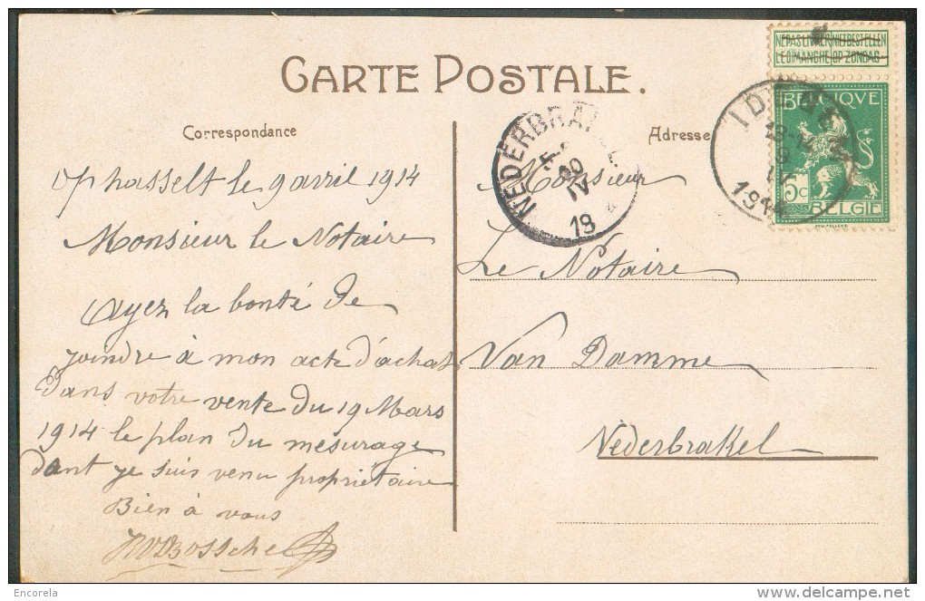 N°110 - 5 Centimes Obl; Sc IDEGEM Sur C.P. Du 9-IV-1914 Vers Nederbrakel - 10660 - 1912 Pellens