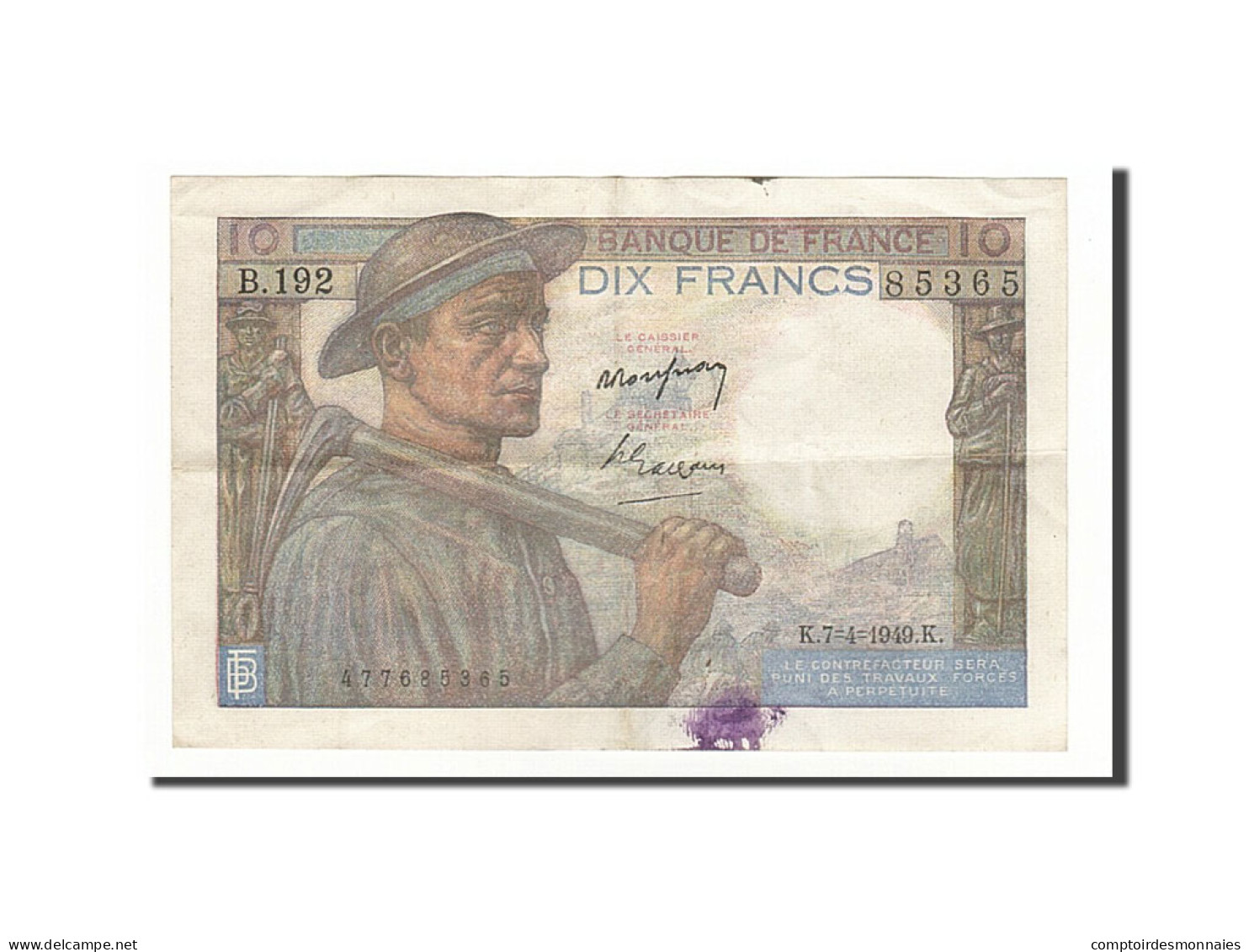 Billet, France, 10 Francs, 10 F 1941-1949 ''Mineur'', 1949, 1949-04-07, TTB - 10 F 1941-1949 ''Mineur''