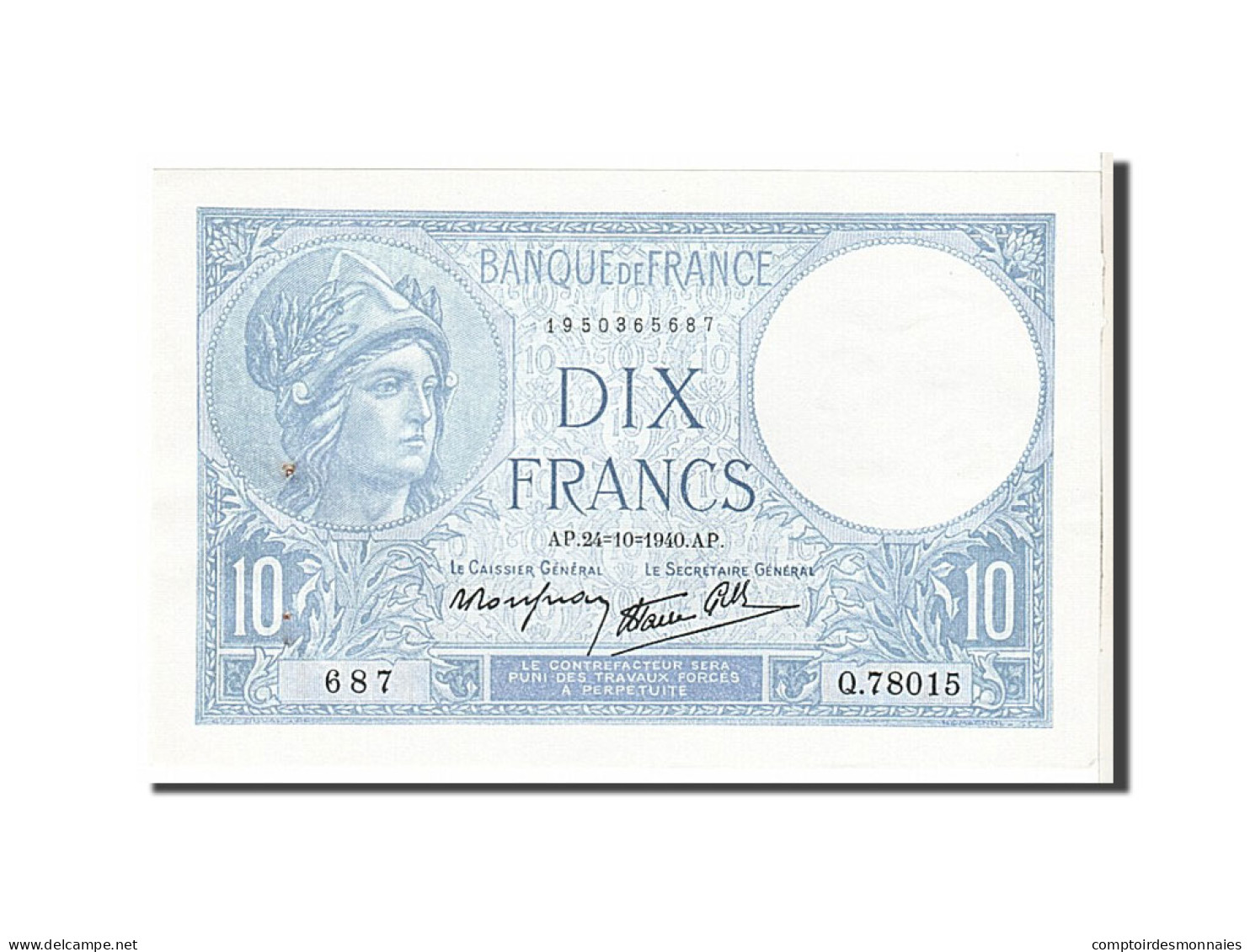 Billet, France, 10 Francs, 10 F 1916-1942 ''Minerve'', 1940, SPL, Fayette:7.18 - 10 F 1916-1942 ''Minerve''