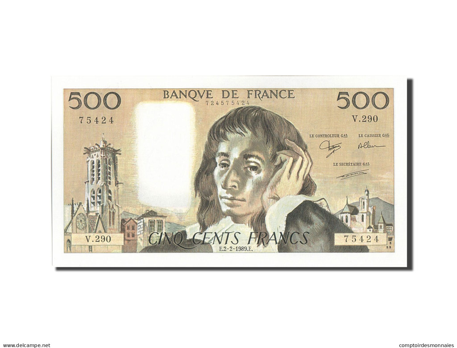 Billet, France, 500 Francs, 500 F 1968-1993 ''Pascal'', 1989, 1989-02-02, SPL - 500 F 1968-1993 ''Pascal''