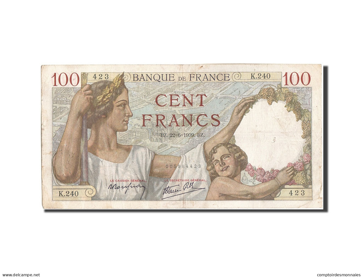 Billet, France, 100 Francs, 100 F 1939-1942 ''Sully'', 1939, 1939-06-22, TB - 100 F 1939-1942 ''Sully''