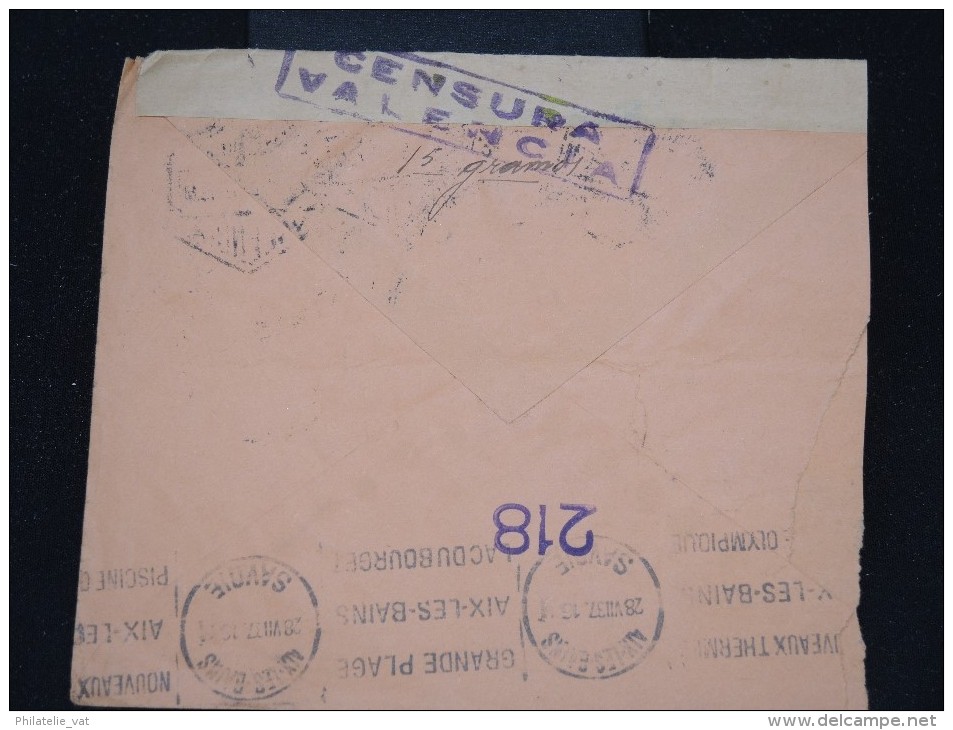 ESPAGNE - Enveloppe De Valencia Pour La France En 1937 Par Avion Avec Censure - Aff. Plaisant - à Voir - P8734 - Bolli Di Censura Repubblicana