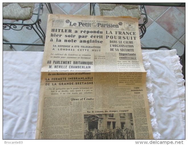 Du 30 Aout 1939 Hitler A Répondu A La Note Anglaise - Le Petit Parisien