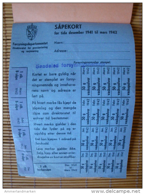 Norwegen, 1 Block Lebensmittelmarken, Raskoneringskort, Kaffee, Zucker, Fett, Waschp. Usw., 1 Dez. 1941-22. Feb. 1942 ! - 1939-45
