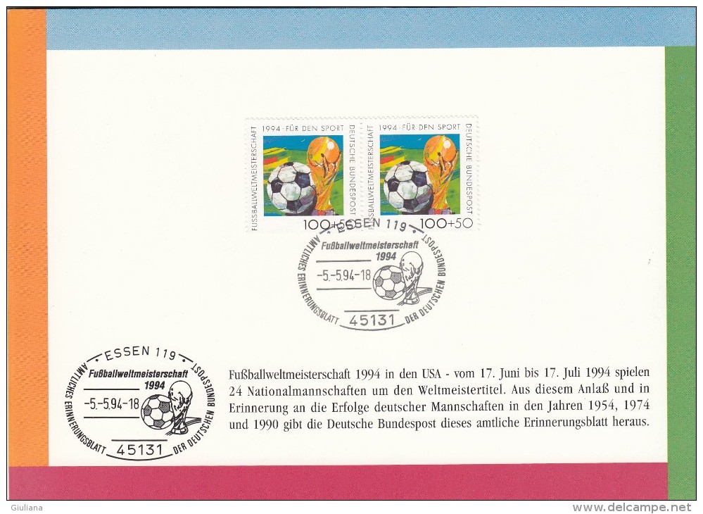 Germania - Foldre Di 4 Pagg. Nazionale Di Calcio Tedesca Mondiali USA 1994 Con 2 Valori E Due Annulli Speciali - 1994 – USA