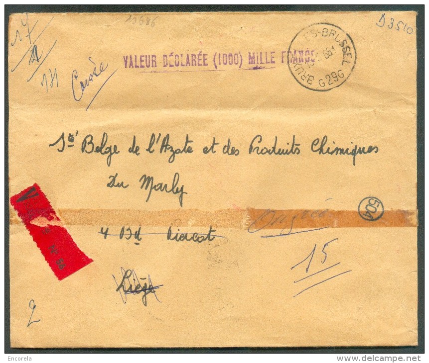 Lettre à Valeur Déclarée Avec 4 Fr.marchand Obl. Sc BRUXELLES 29 Du 13-5-1968 (valeur 1000 Francs) Vers Ougrée - 10686 - 1953-1972 Lunettes