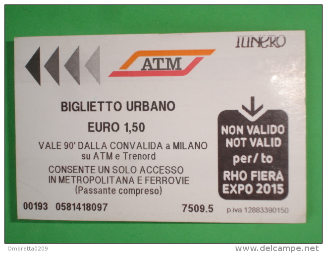 ATM MILANO Metropolitana/Autobus - 1  Biglietto Urbano - Convalidato - Europa