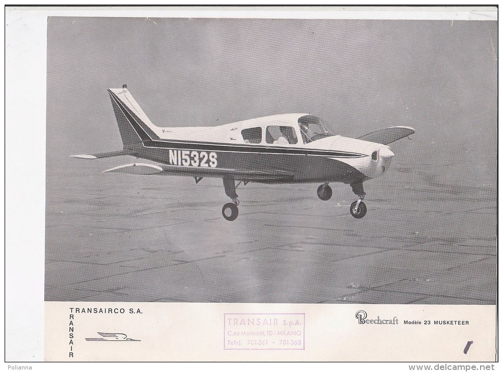 C1837 - AVIAZIONE - FOTOGRAFIA CON SCHEDA CARATTERISTICHE TRANSAIR  - AEREI BEECHCRAFT MOD.2 MUSKETEER - Schnittbilder