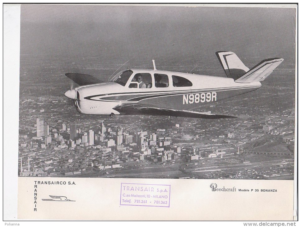 C1840 - AVIAZIONE - FOTOGRAFIA CON SCHEDA CARATTERISTICHE TRANSAIR  - AEREI BEECHCRAFT MOD. P 35 BONANZA - Spaccati