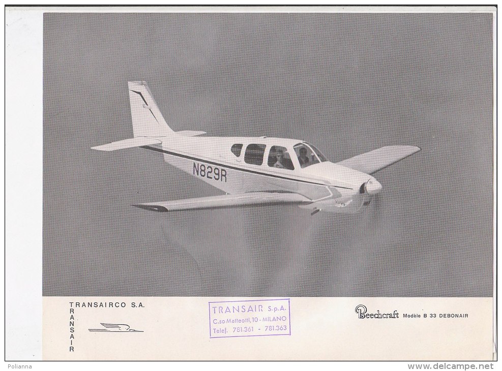 C1841 - AVIAZIONE - FOTOGRAFIA CON SCHEDA CARATTERISTICHE TRANSAIR  - AEREI BEECHCRAFT MOD. B 33 DEBONAIR - Spaccati