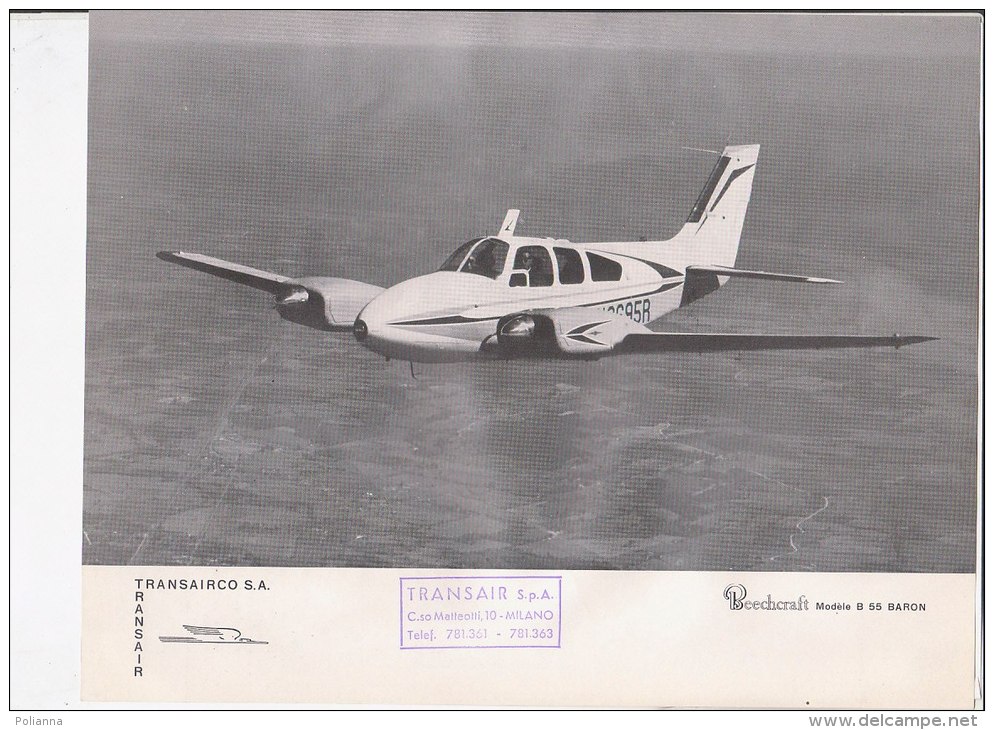 C1843 - AVIAZIONE - FOTOGRAFIA CON SCHEDA CARATTERISTICHE TRANSAIR  - AEREI BEECHCRAFT MOD. B 55 BARON - Figuras Desolladas