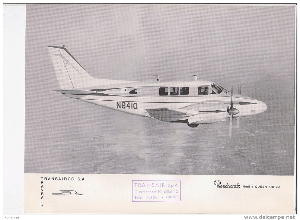 C1845 - AVIAZIONE - FOTOGRAFIA CON SCHEDA CARATTERISTICHE TRANSAIR  - AEREI BEECHCRAFT MOD. QUEEN AIR 80 - Spaccati