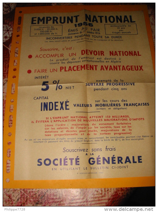 Emprunt National 1956  2 Documents Société Générale - Banque & Assurance