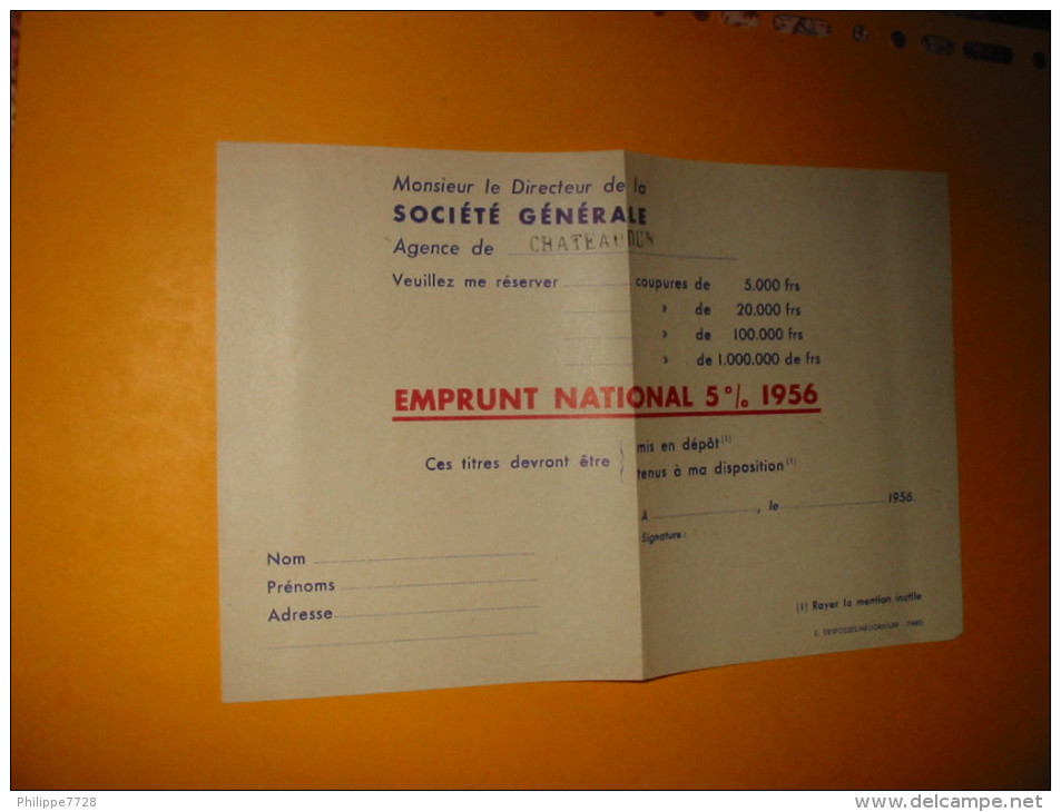 Emprunt National 1956  2 Documents Société Générale - Banque & Assurance