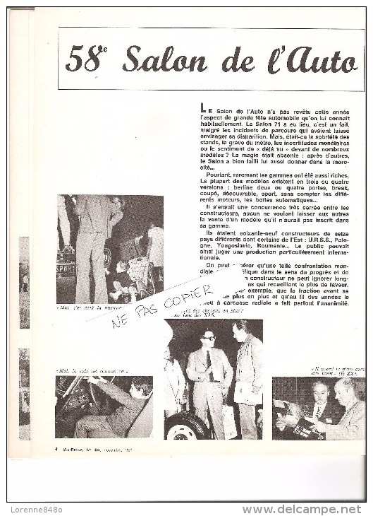 Livre Mensuel D´informations Interne........MICHELIN....BIB...58ème Salon De L´auto......N° 434..Novembre 1971... - Auto/Moto